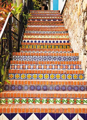 steps decorated with traditional Mexican tiles sunset on a beach in Sayulita - photo 12