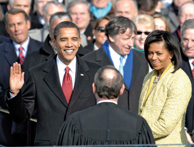 Barack Obamawith his wife Michellebeing sworn in as the 44th president of the - photo 3