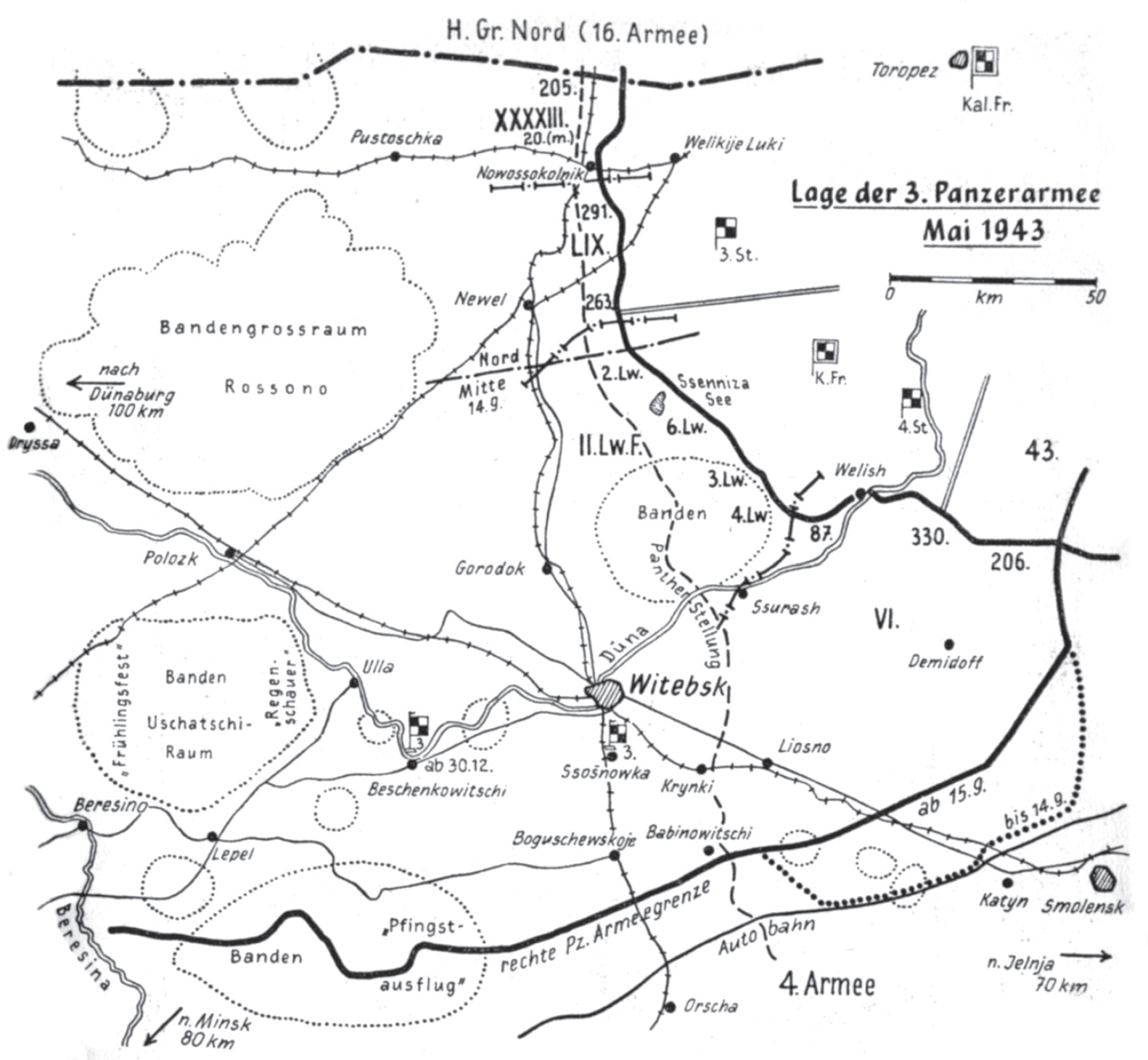 Map 1 Situation of the Third Panzer Army May 1943 Map 2 Retreat of the VI - photo 3