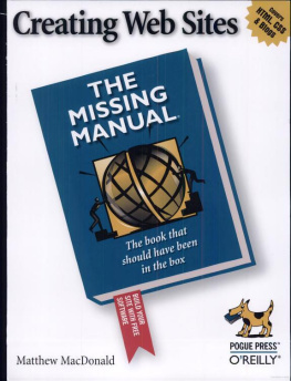 Matthew MacDonald Creating Web Sites: The Missing Manual