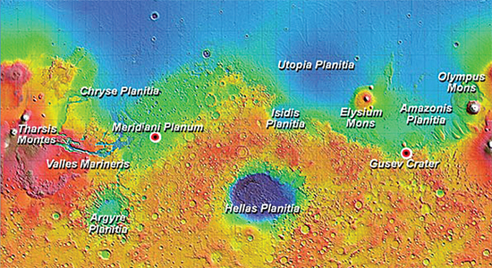 Image Credit NASAJPLASU This map of Mars is color-coded Mountaintops are - photo 4