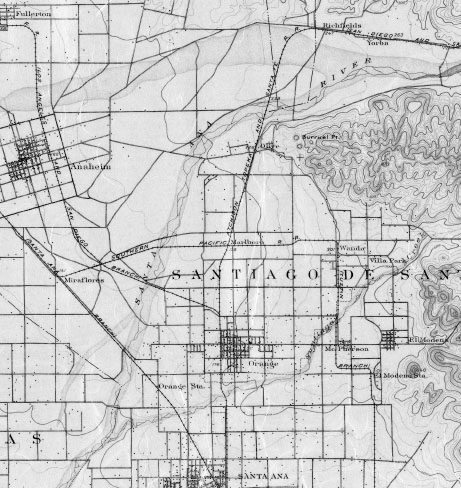 A portion of an 1896 USGS Anaheim topographic sheet showing Orange and - photo 4