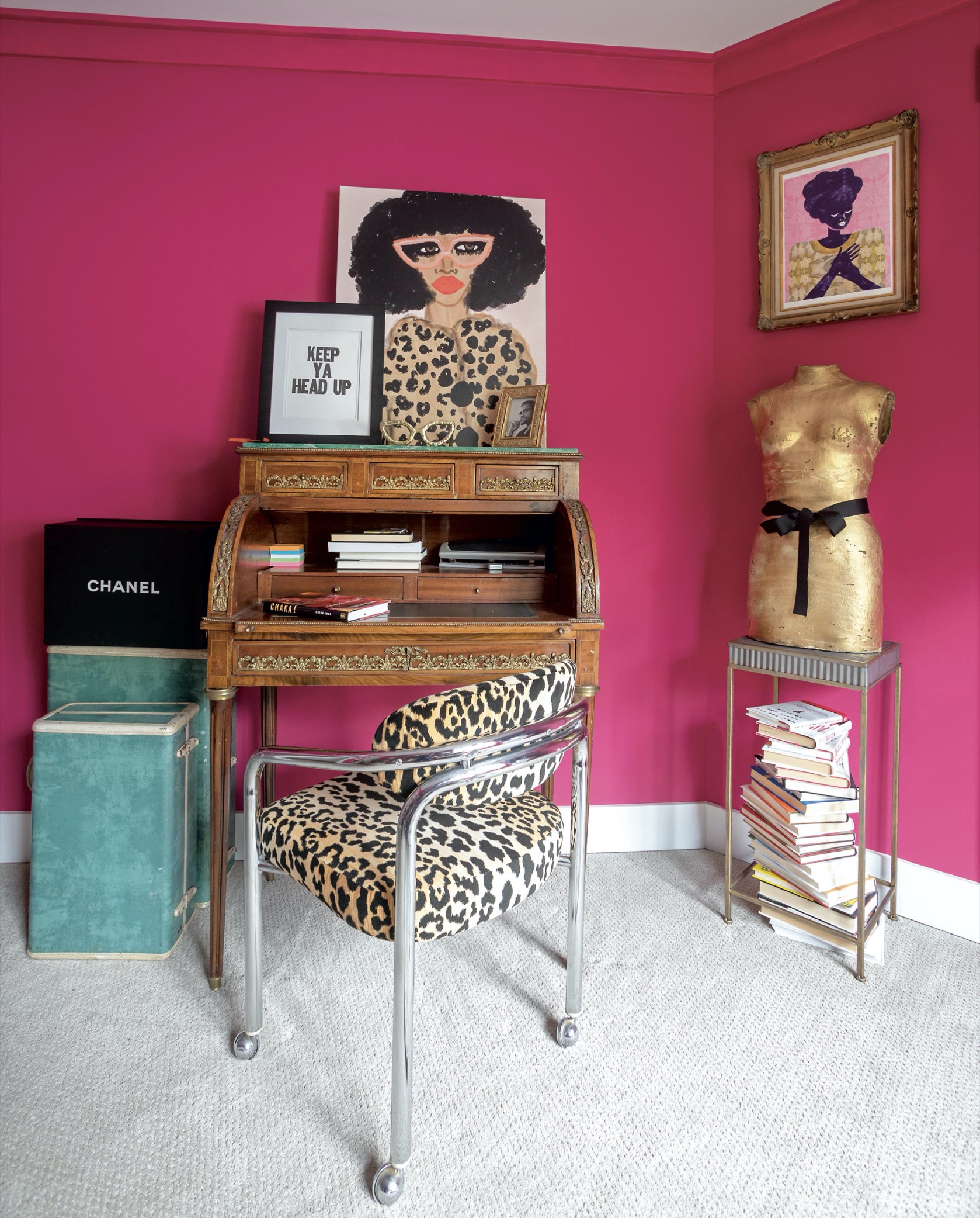 In Shawna Freemans home office leopard print and magenta walls dominate The - photo 1