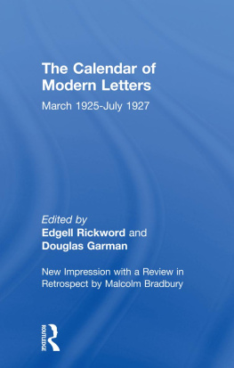 Edgell Rickword Calendar Modern Letts 4v Cb: Cal of Modern Letters