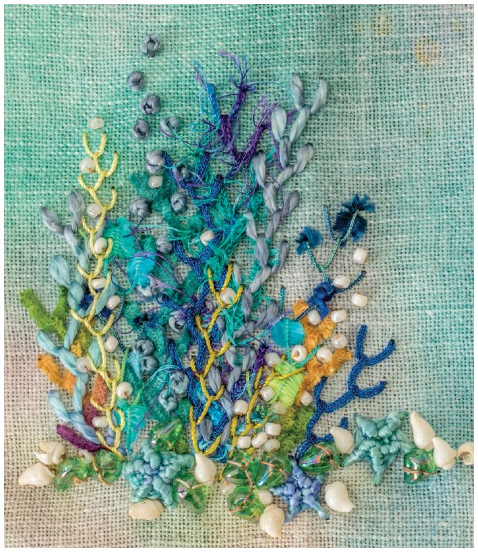 Fabric postcard using French knots bullion knots and cast-on stitch worked on - photo 3