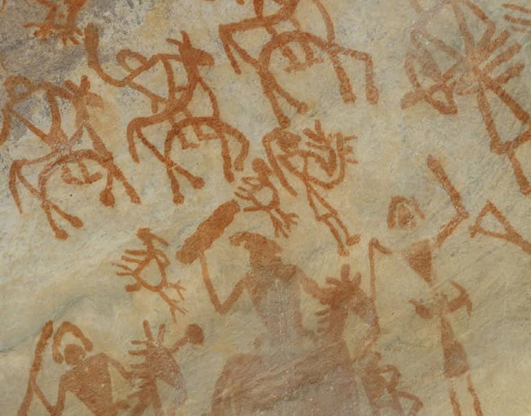 Prehistoric rock paintings in the Bhimbetka caves a World Heritage Site in - photo 9