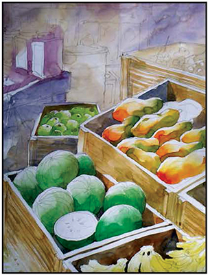 Use bristle techniques on the boxes and fruits Fruits stall Use darker - photo 2