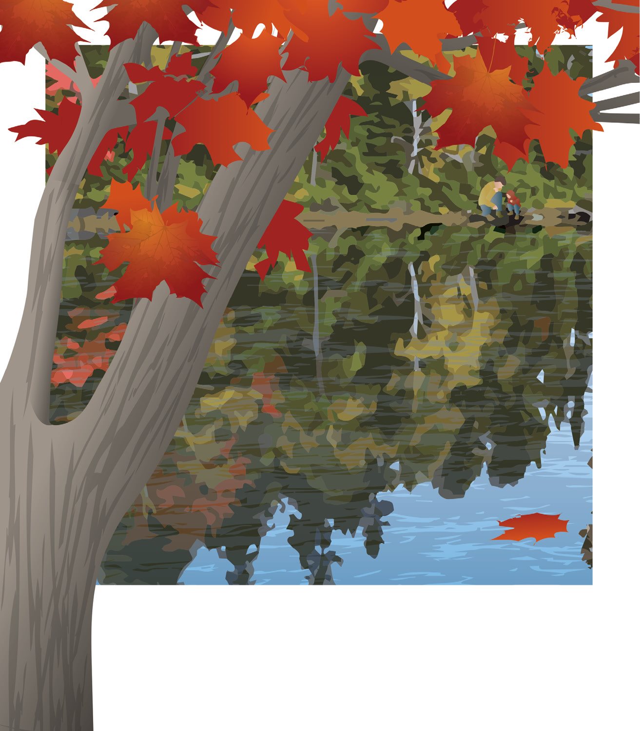 Do you see this crimson leaf fallen on the water marker of the turning season a - photo 15