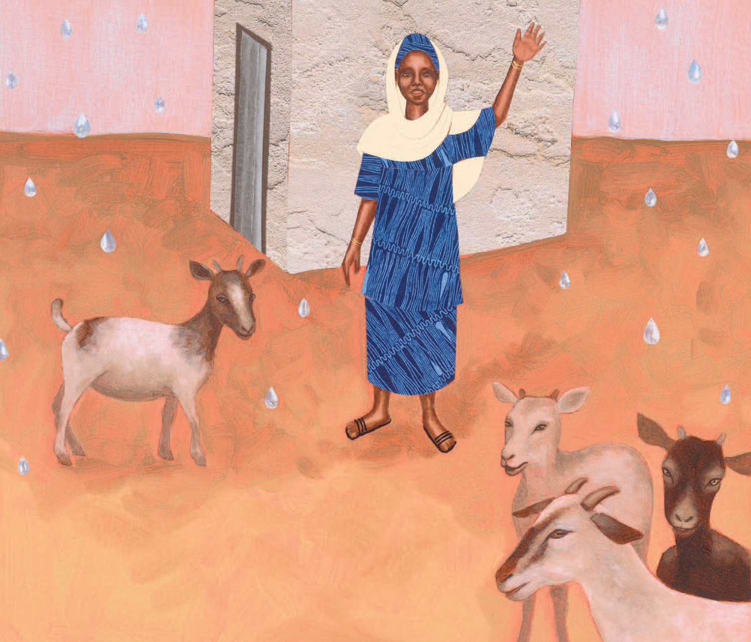 Four goats greet Isatou as Grandmother Mbombeh emerges from her kitchen hut - photo 10