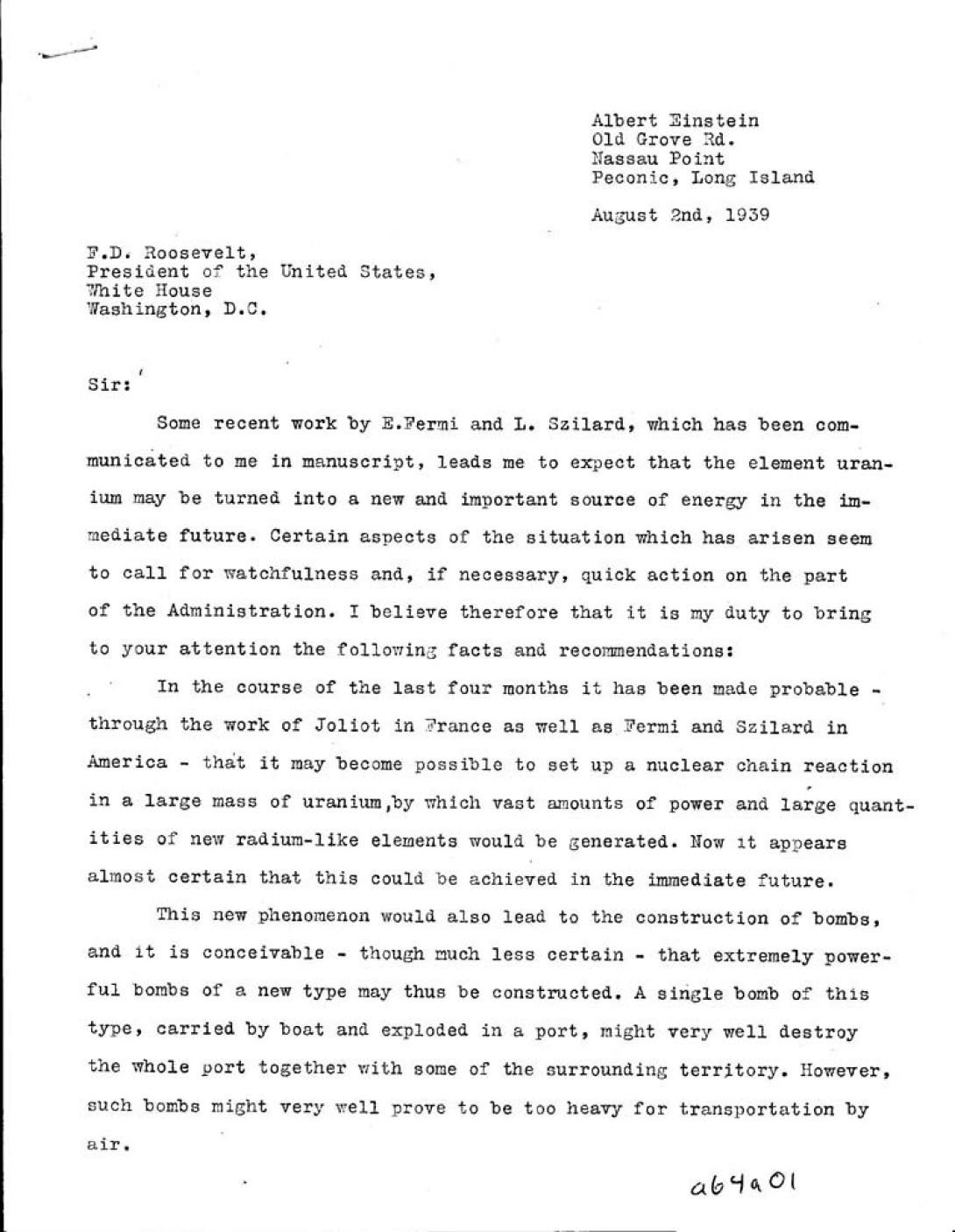 The first page of Albert Einsteins original letter of 2 August 1939 to - photo 3