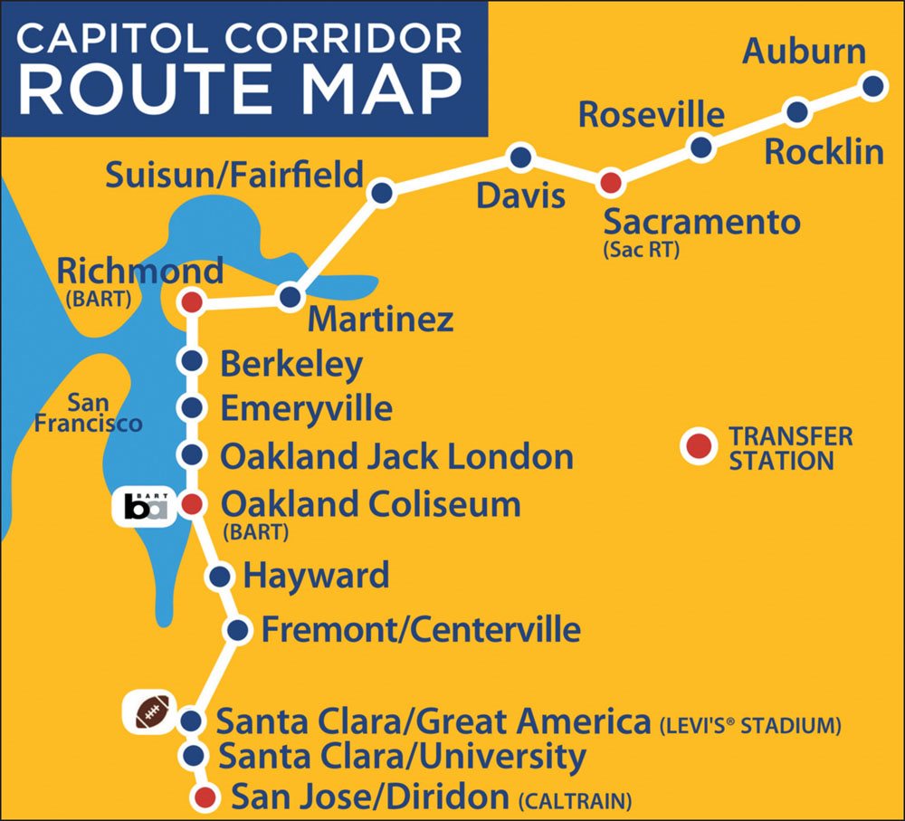 This map shows the 17 Amtrak stations on the 170-mile Capitol Corridor in - photo 2