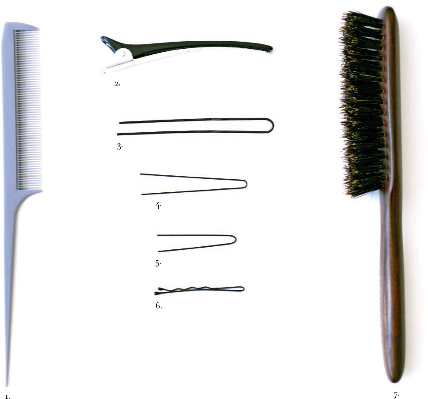 Contents Guide 1 Rattail comb 2 Hair clips 3 Sturdy extra long hairpins 4 - photo 2