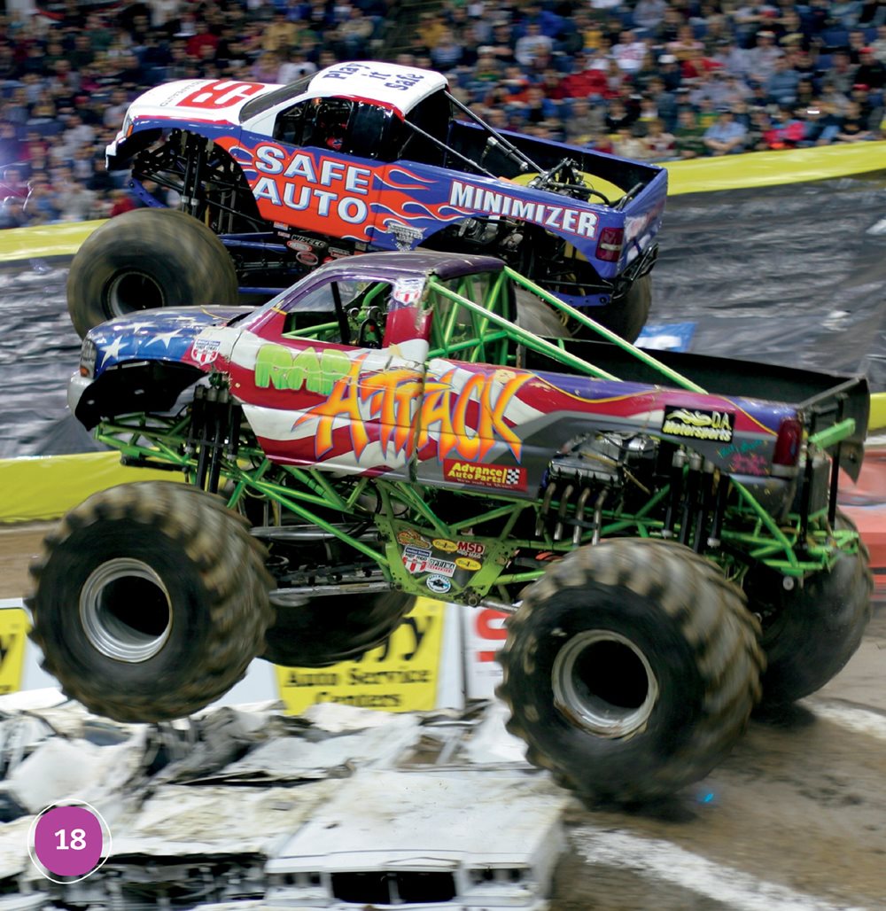 Two trucks race The first to cross the finish line wins Monster truck - photo 18