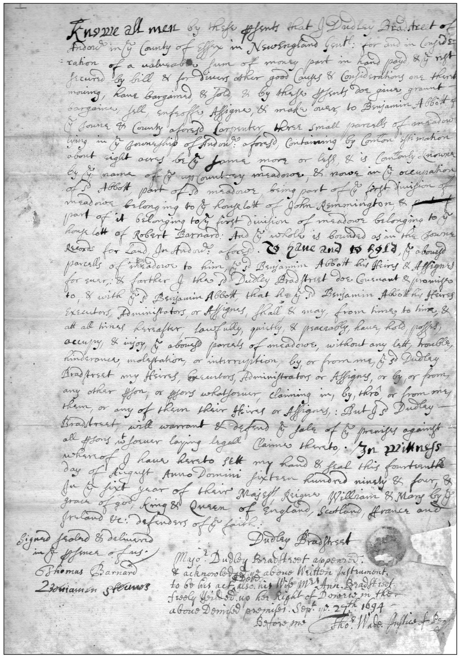 This deed of sale dated August 14 1694 passed between some of the most - photo 12