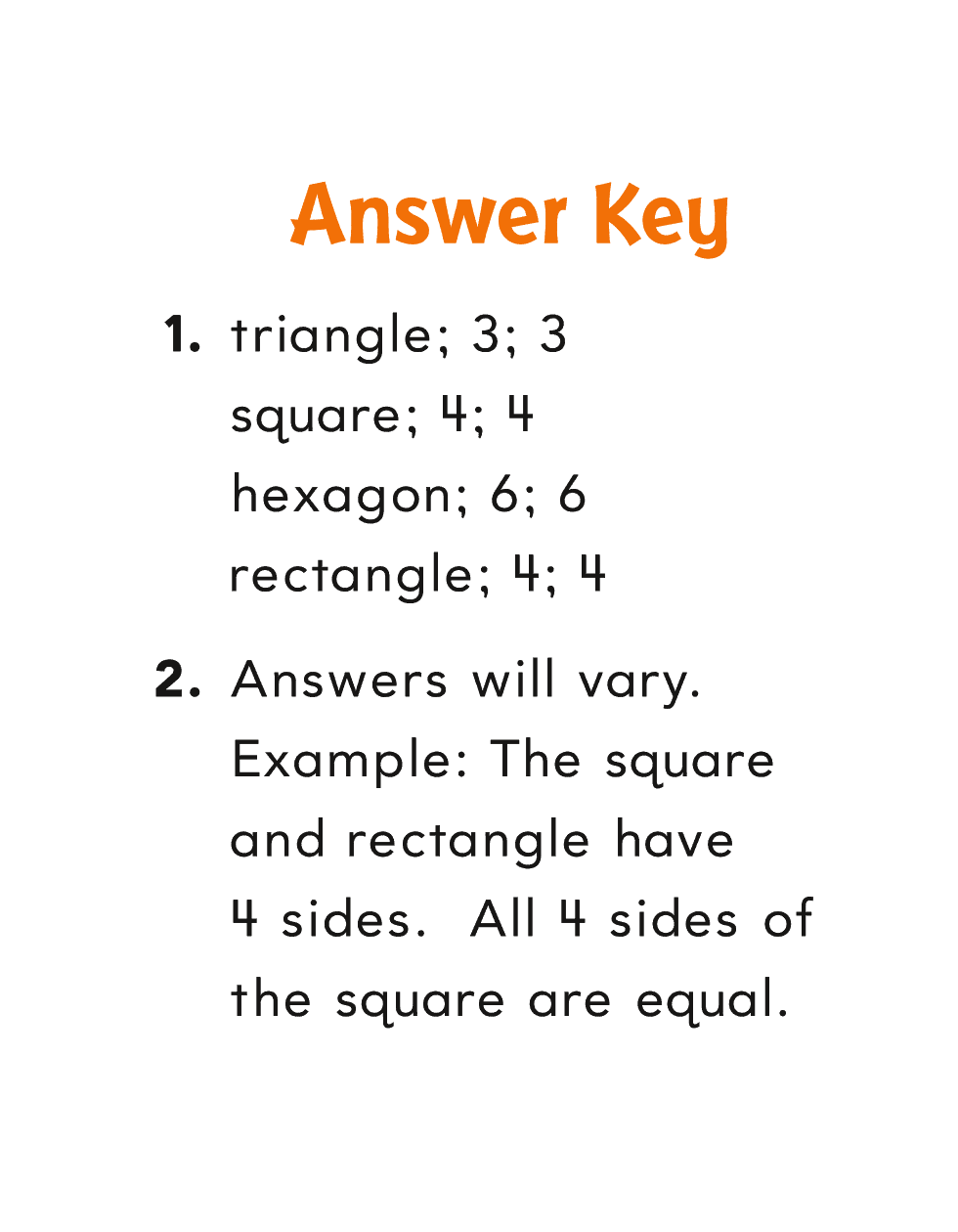 Answer Key triangle 3 square 4 hexagon 6 rectangle 4 - photo 36