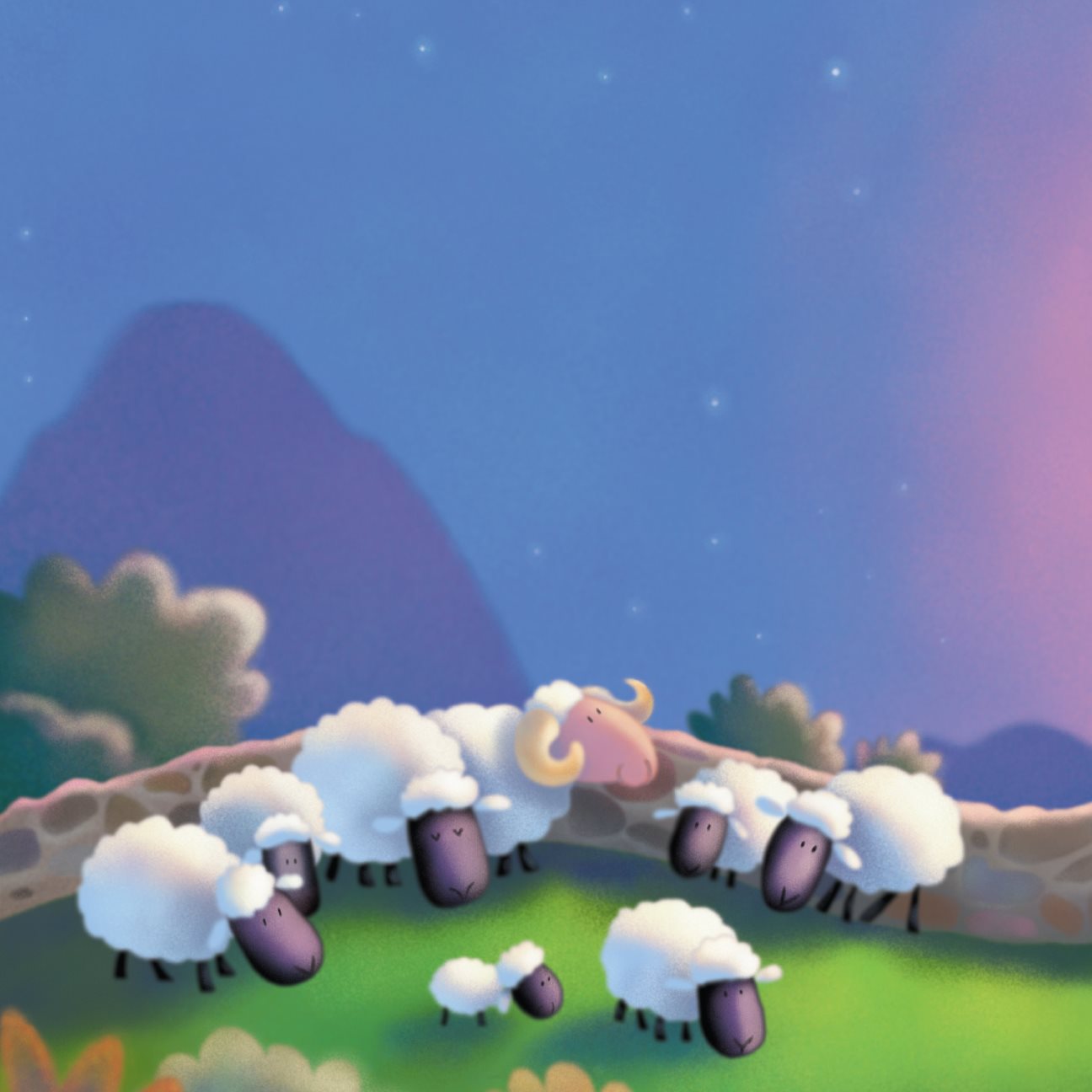 White and wooly sleepy sheep dozing by a mountain steep Shepherd - photo 26