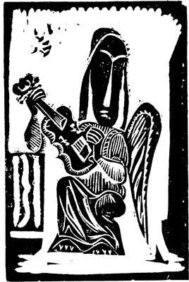 The Angelic Violin Greetings Card 1940 Linoleum cut on paper 64 Diocese - photo 1