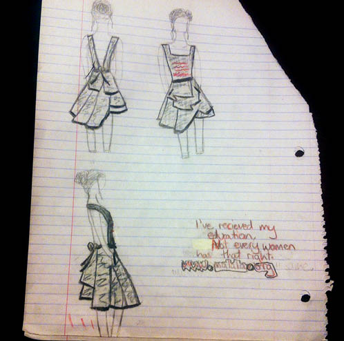 The first sketch I ever drew of the paper dress UTE MULLERERINNE PAISLEY - photo 9