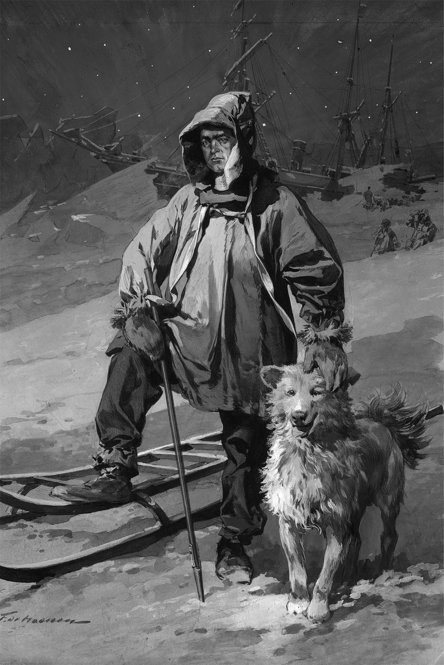 A watercolor of Ernest Shackleton in front of Nimrod by F Haenen CAST - photo 3