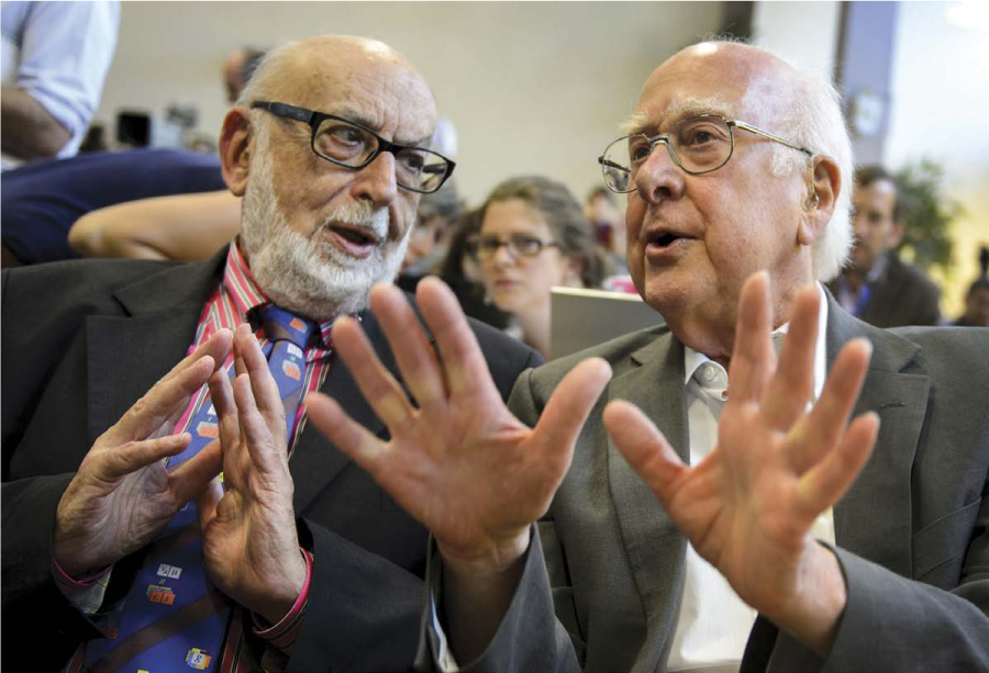 Men of the Hour Peter Higgs right and Franois Englert respond to a cheering - photo 4