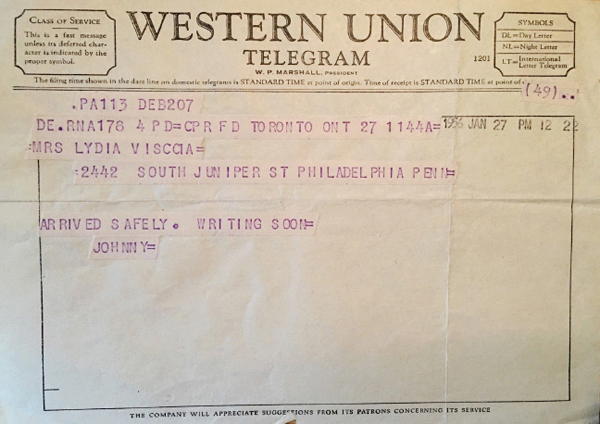 A Western Union Telegram Dated January 27th 1956 Carmela was living with her - photo 1