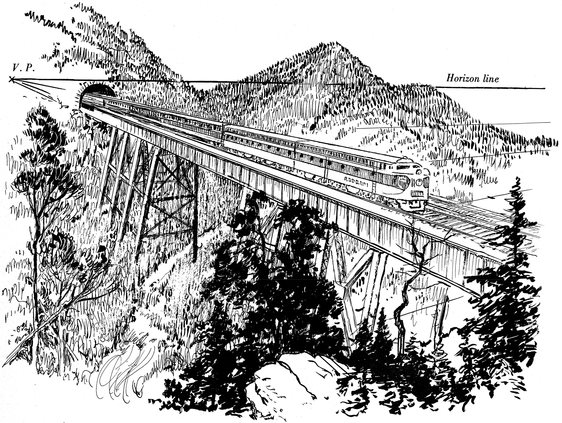 The ocean liner is placed directly on the horizon line Perspective lines drawn - photo 22