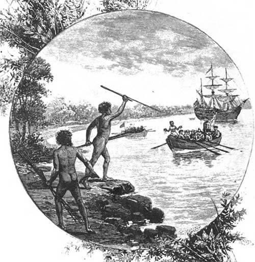 A 19th century engraving ofnatives of the Gweagal tribe opposing the arrival of - photo 1