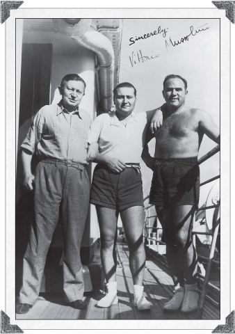 Charles Pettijohn Sr Vittorio Mussolini and Hal Roach aboard the SS Rex - photo 2