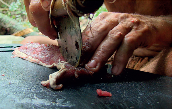 Making goat jerky with my handmade knife and the Peli-case as a chopping board - photo 17