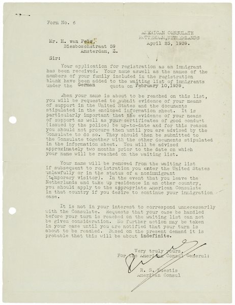 Letter from the American Consulate in Rotterdam to Hermann van Pels dated - photo 4