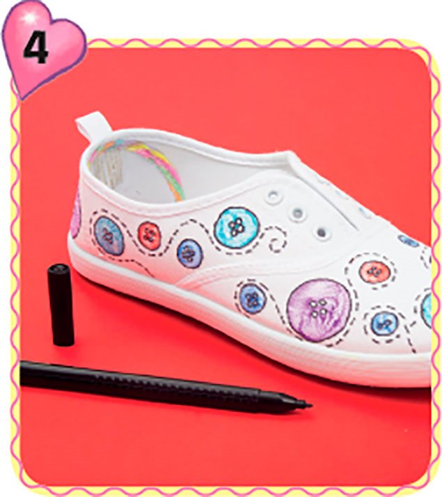 Add to your design using a black felt-tip pen Paint the laces with a bright - photo 22