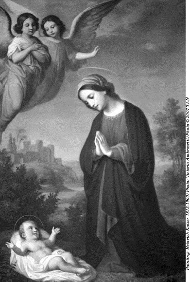 The Blessed Virgin Mary in adoration and prayer before the Child Jesus with - photo 2