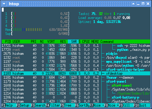 Comparison between htop and top In htop you can scroll the list vertically - photo 3