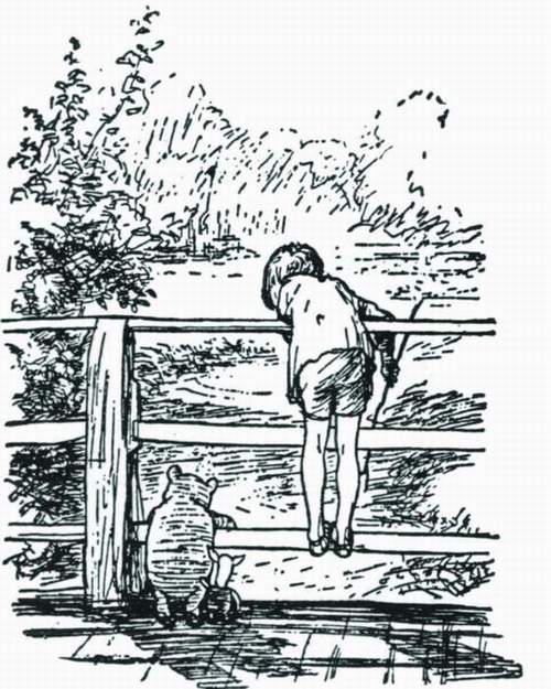 Playing Pooh sticks Drawing by E H Shepard from The House at Pooh Corner - photo 1