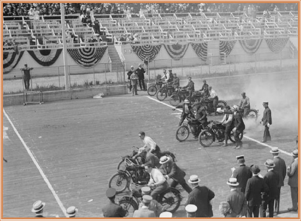 An early motorcycle race on a wooden track It takes a professional track to - photo 3