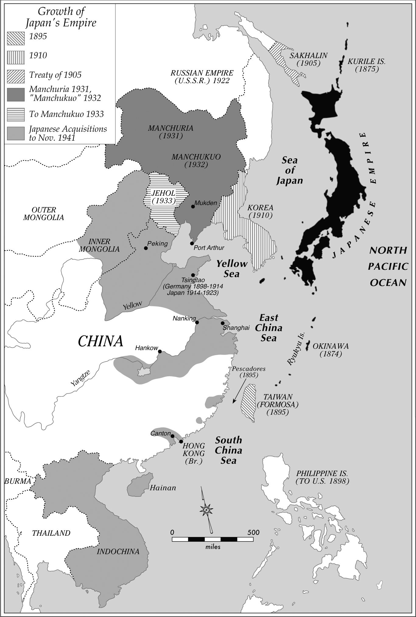 THE GROWTH OF JAPANS EMPIRE 18951941 Map by Dick Gilbreath University of - photo 1