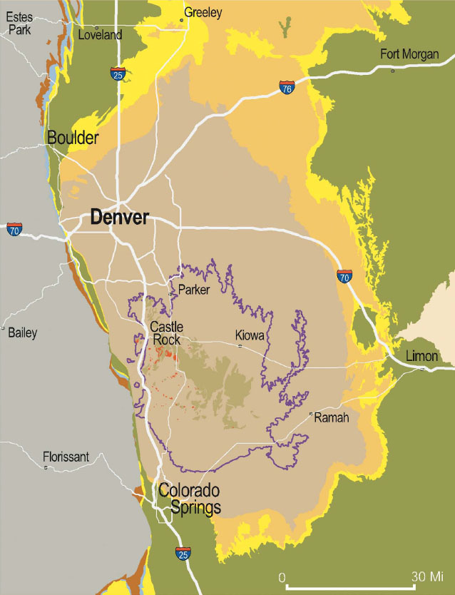 The geologic Denver Basin map shows where various rock layers are exposed at - photo 2