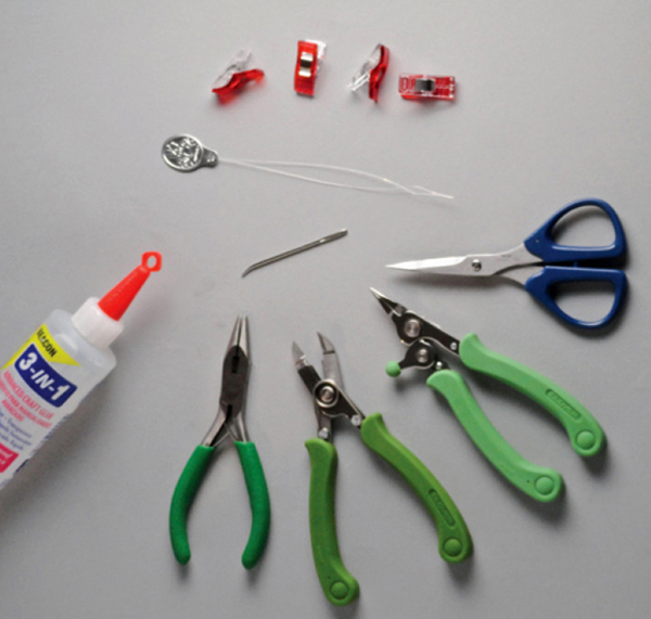 Tools Bead threader pliers wire cutters scissors glue darning needle and - photo 6