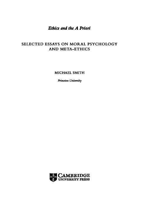 Ethics and the A Priori Over the last fifteen years Michael Smith has written - photo 7