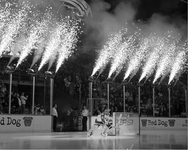As fireworks light the arena behind him Colorado Avalanche goalie Stephane - photo 3