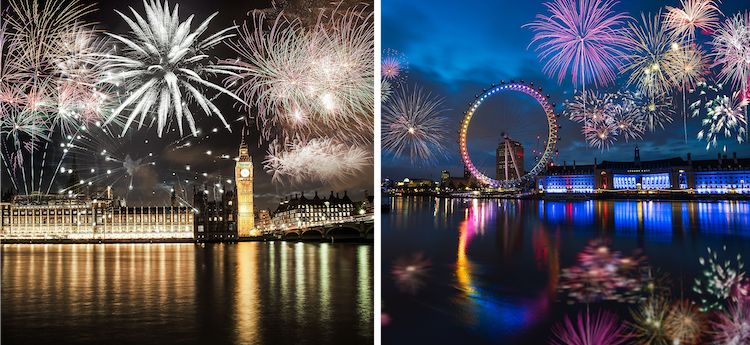 Fireworks above Big Ben and the London Eye Hogmanay In Scotland New Year has a - photo 1