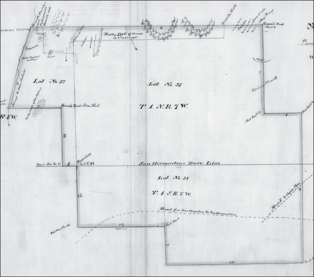 This 1865 survey map shows the borders of the Cucamonga Rancho that John and - photo 2