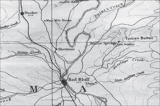 An 1882 survey map of Tehama County California shows the location of Tuscan - photo 2