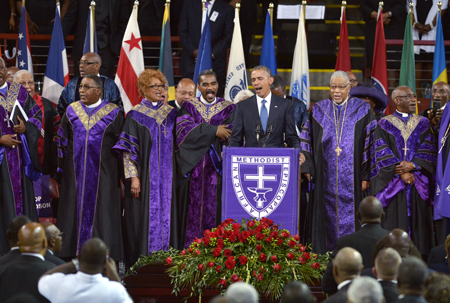 JUNE 26 2015 Charleston SC While delivering a gut-wrenching eulogy Obama - photo 5