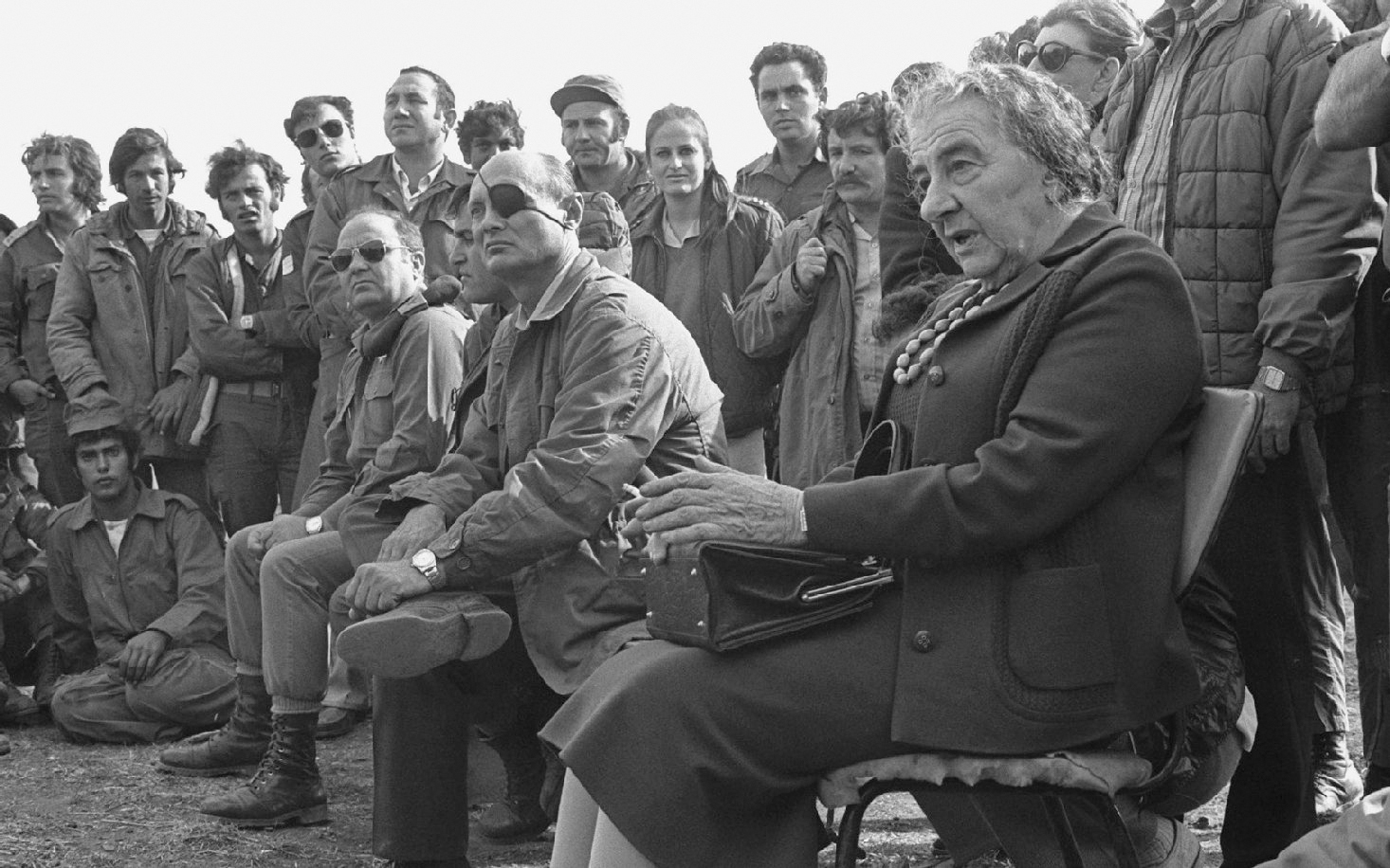 Seated Prime Minister Golda Meir Defence Minister Moshe Dayan with eyepatch - photo 3