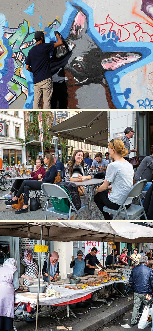 Graffiti artist in action students chatting in hip Prenzlauer Berg Turkish - photo 8