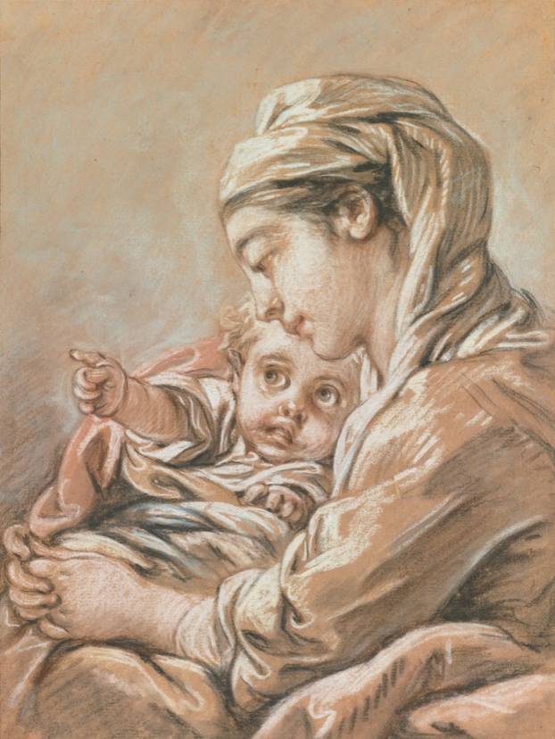 The Virgin and Child Black and white chalk and pastel within brown ink framing - photo 9