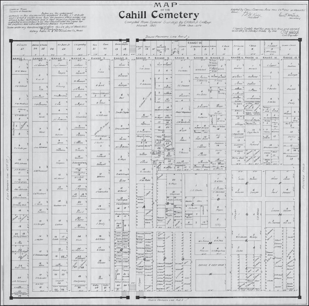 Pictured here is a 1921 map of Cahill Cemetery before the last grade raising in - photo 2