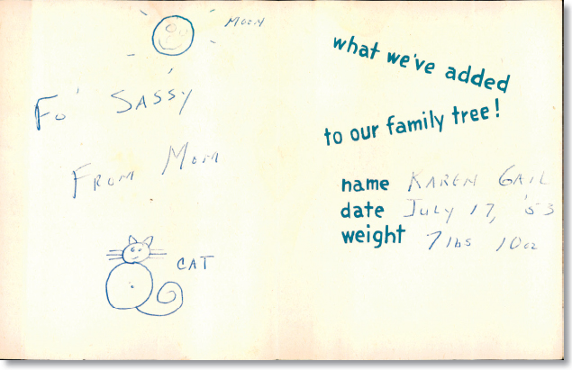 Sallys mom sent her a copy of little sister Karens birth announcement Sally - photo 10