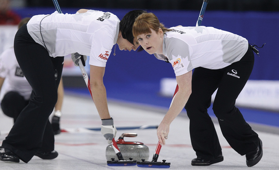 Dawn McEwen right and Jill Officer sweep a rock during the 2013 Olympic - photo 17